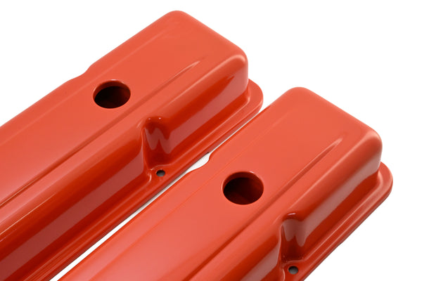 1958-86 CHEVY SMALL BLOCK 283-305-327-350-400 OEM STYLE SHORT VALVE COVERS - ORANGE