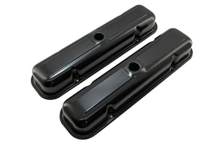 1959-79 PONTIAC 301-326-350-389-400-421-428-455 V8 SHORT STEEL CENTER HOLE VALVE COVERS - BLACK