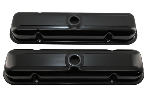 1959-79 PONTIAC 301-326-350-389-400-421-428-455 V8 SHORT STEEL CENTER HOLE VALVE COVERS - BLACK