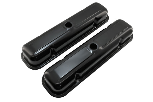 1959-79 PONTIAC 301-326-350-389-400-421-428-455 V8 SHORT STEEL CENTER HOLE VALVE COVERS - BLACK