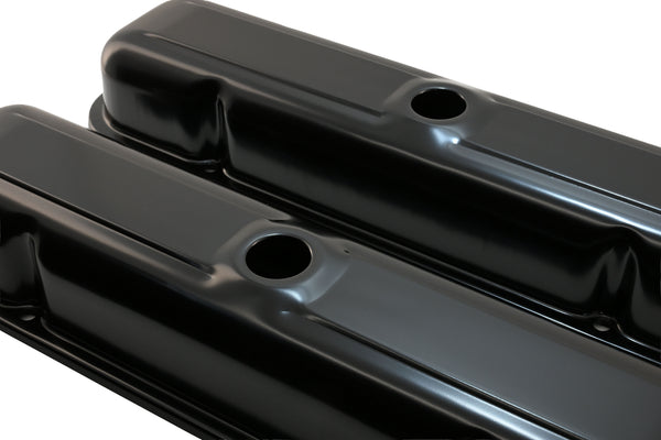 1959-79 PONTIAC 301-326-350-389-400-421-428-455 V8 SHORT STEEL CENTER HOLE VALVE COVERS - BLACK