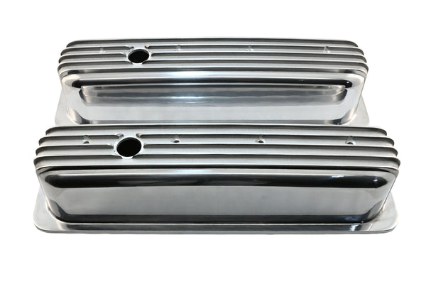 Aluminum 1987–97 Chevy Center Bolt Tall Valve Covers – Finned – Polished