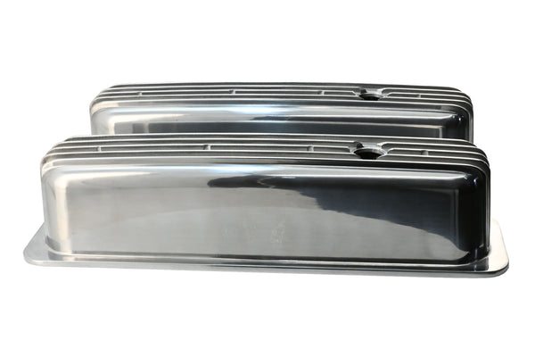Aluminum 1987–97 Chevy Center Bolt Tall Valve Covers – Finned – Polished