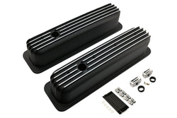 Aluminum 1987–97 Chevy Center Bolt Tall Valve Covers – Finned – Black