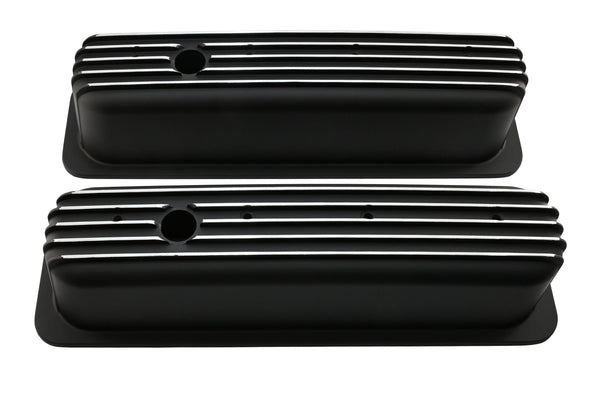 Aluminum 1987–97 Chevy Center Bolt Tall Valve Covers – Finned – Black