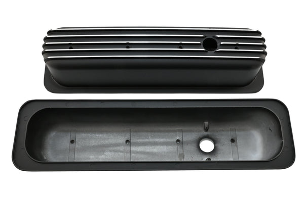 Aluminum 1987–97 Chevy Center Bolt Tall Valve Covers – Finned – Black