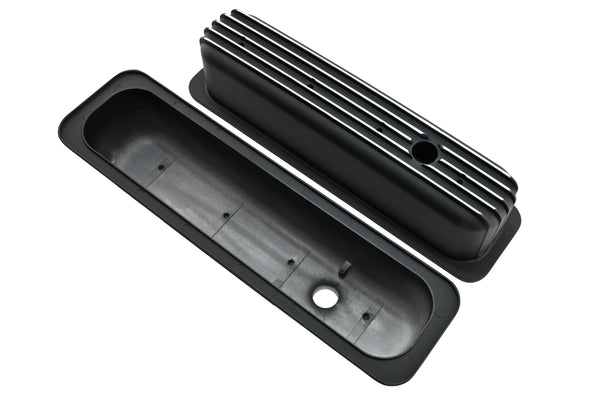 Aluminum 1987–97 Chevy Center Bolt Tall Valve Covers – Finned – Black