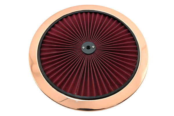 Cotton Universal Top-Flow Round Washable Air Cleaner Top – Red Filter with Bronze Ring
