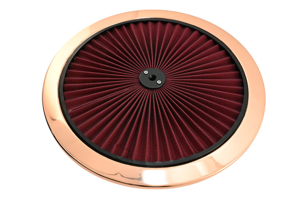 Cotton Universal Top-Flow Round Washable Air Cleaner Top – Red Filter with Bronze Ring