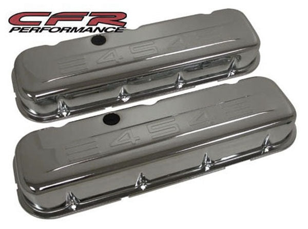 STEEL 1965-95 CHEVY BB 396-427-454-502 SHORT VALVE COVERS 454 LOGO - BLACK