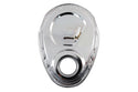 1955-95 CHEVY SMALL BLOCK 283-305-327-350-400 STEEL TIMING CHAIN COVER W- TIMING TAB - CHROME