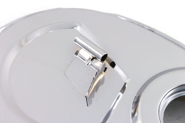 1955-95 CHEVY SMALL BLOCK 283-305-327-350-400 STEEL TIMING CHAIN COVER W- TIMING TAB - CHROME