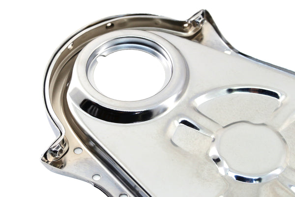 Chrome Steel Timing Chain Cover Set with Timing Tab – Chevy Big Block 396–454 (1966–1990)