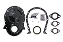 19Black Steel Timing Chain Cover Set with Timing Tab – Chevy Big Block 396–454 (1966–1990)66-90 CHEVY BIG BLOCK 396-402-427-454 STEEL TIMING CHAIN COVER SET W- TIMING TAB - BLACK