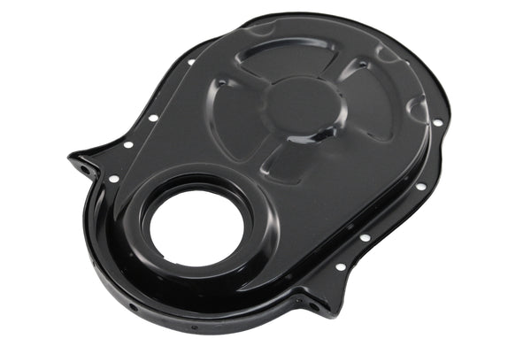 19Black Steel Timing Chain Cover Set with Timing Tab – Chevy Big Block 396–454 (1966–1990)66-90 CHEVY BIG BLOCK 396-402-427-454 STEEL TIMING CHAIN COVER SET W- TIMING TAB - BLACK