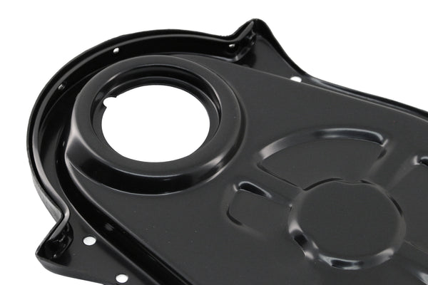 19Black Steel Timing Chain Cover Set with Timing Tab – Chevy Big Block 396–454 (1966–1990)66-90 CHEVY BIG BLOCK 396-402-427-454 STEEL TIMING CHAIN COVER SET W- TIMING TAB - BLACK