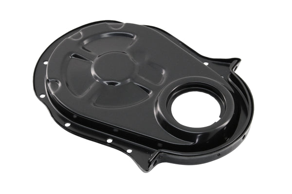 19Black Steel Timing Chain Cover Set with Timing Tab – Chevy Big Block 396–454 (1966–1990)66-90 CHEVY BIG BLOCK 396-402-427-454 STEEL TIMING CHAIN COVER SET W- TIMING TAB - BLACK
