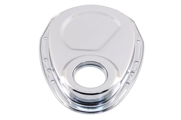 1955-65 CHEVY SMALL BLOCK 283-305-327-350-400 STEEL 2-PIECE TIMING CHAIN COVER SET - CHROME