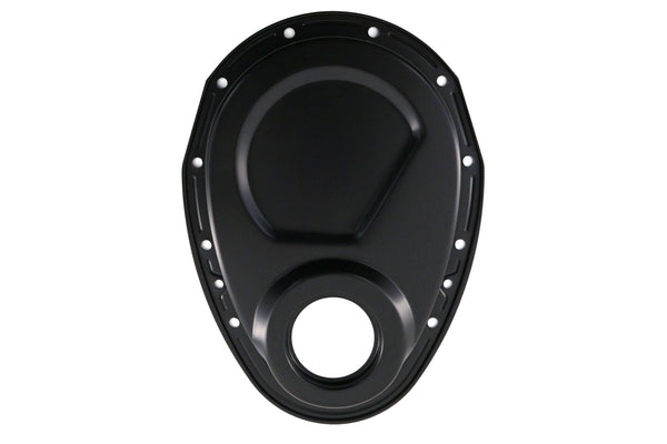 1955-65 CHEVY SMALL BLOCK 283-305-327-350-400 STEEL 2-PIECE TIMING CHAIN COVER SET - BLACK