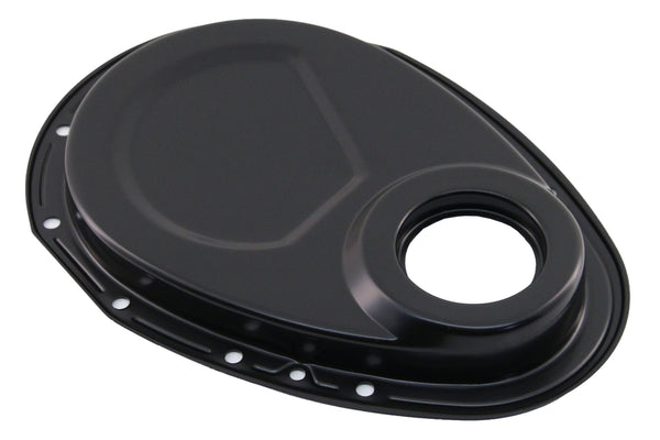 1955-65 CHEVY SMALL BLOCK 283-305-327-350-400 STEEL 2-PIECE TIMING CHAIN COVER SET - BLACK