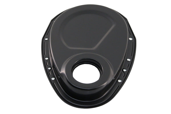 1955-65 CHEVY SMALL BLOCK 283-305-327-350-400 STEEL 2-PIECE TIMING CHAIN COVER SET - BLACK