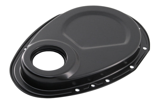 1955-65 CHEVY SMALL BLOCK 283-305-327-350-400 STEEL 2-PIECE TIMING CHAIN COVER SET - BLACK