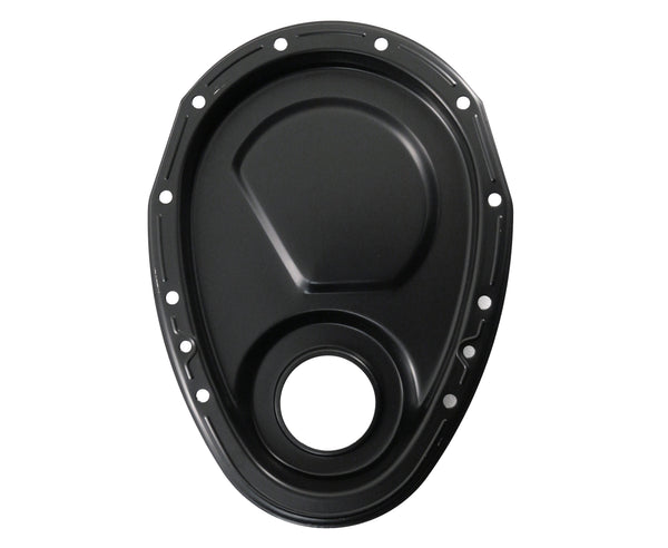 1955-65 CHEVY SMALL BLOCK 283-305-327-350-400 STEEL 2-PIECE TIMING CHAIN COVER SET - BLACK