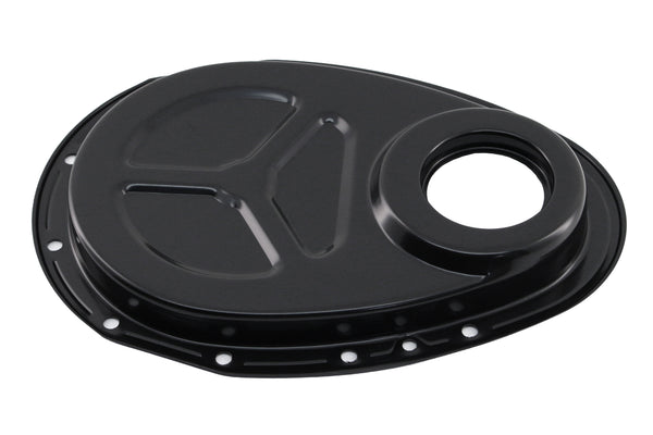 Steel Timing Chain Cover Set for Chevy Small Block 283–350 - 2-Piece SBC Timing Cover Kit - Black