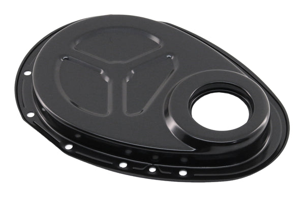 Steel Timing Chain Cover Set for Chevy Small Block 283–350 - 2-Piece SBC Timing Cover Kit - Black