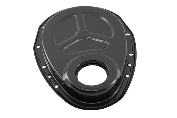 Steel Timing Chain Cover Set for Chevy Small Block 283–350 - 2-Piece SBC Timing Cover Kit - Black