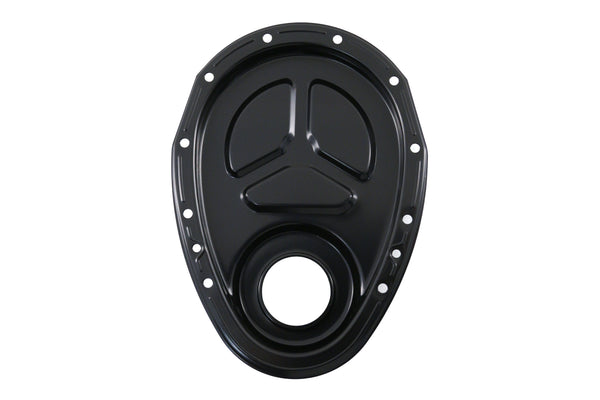Steel Timing Chain Cover Set for Chevy Small Block 283–350 - 2-Piece SBC Timing Cover Kit - Black