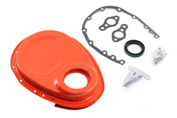 Steel Timing Chain Cover Set with Timing Tab Fits 1955–1995 Chevy SBC 283–400 – Painted Orange