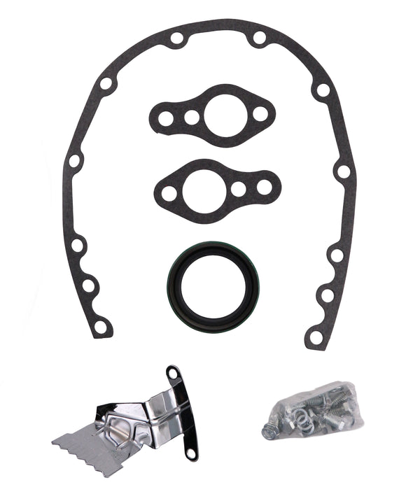 Steel Timing Chain Cover Kit for Roller Cam Fits 1955–1995 Chevy SBC 283–400 – Chrome