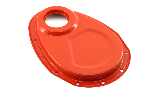 Steel Timing Chain Cover Set with Timing Tab Fits 1955–1995 Chevy SBC 283–400 – Painted Orange