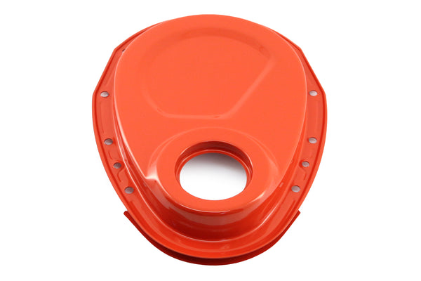 Steel Timing Chain Cover Set with Timing Tab Fits 1955–1995 Chevy SBC 283–400 – Painted Orange