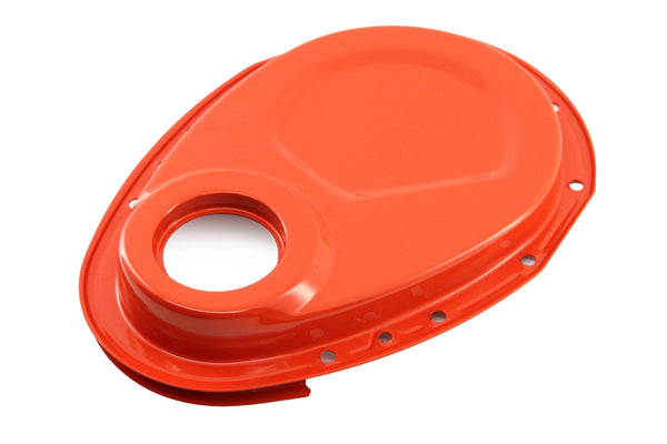 Steel Timing Chain Cover Set with Timing Tab Fits 1955–1995 Chevy SBC 283–400 – Painted Orange