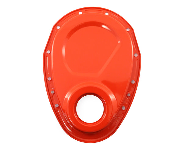 Steel Timing Chain Cover Set with Timing Tab Fits 1955–1995 Chevy SBC 283–400 – Painted Orange