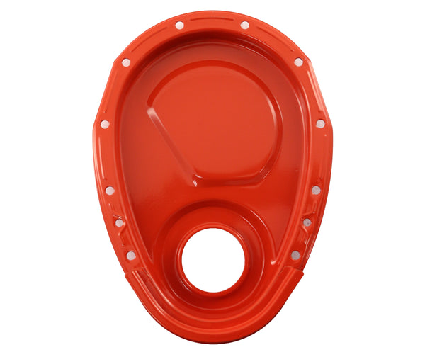 Steel Timing Chain Cover Set with Timing Tab Fits 1955–1995 Chevy SBC 283–400 – Painted Orange