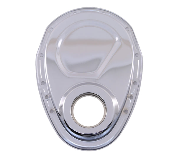 Steel Timing Chain Cover Set with Timing Tab Fits 1955–1995 Chevy SBC 283–400 – Chrome