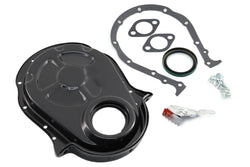 19Black Steel Timing Chain Cover Set with Timing Tab – Chevy Big Block 396–454 (1966–1990)66-90 CHEVY BIG BLOCK 396-402-427-454 STEEL TIMING CHAIN COVER SET W- TIMING TAB - BLACK