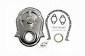 1966-90 CHEVY BIG BLOCK 396-402-427-454 STEEL TIMING CHAIN COVER SET W- TIMING TAB - BLACK CHROME