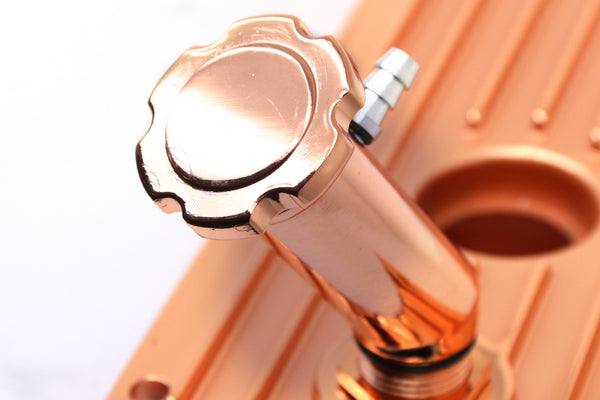 ALUMINUM LM7, LQ4, LQ9 4.8L, 5.3L, 6.0L LS SERIES ENGINE VALLEY PLATE OIL FILLER HOLE FOR KNOCK SENSOR - COPPER