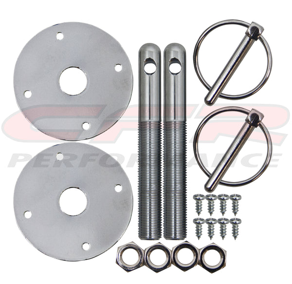 STEEL HOOD PIN KIT 1/4 FLIP OVER PIN 1/2 HOOD PIN - CHROME