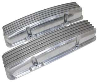Aluminum Finned Valve Covers Fits 1958–86 Small Block Chevy SBC 283–400 – No Holes – Polished