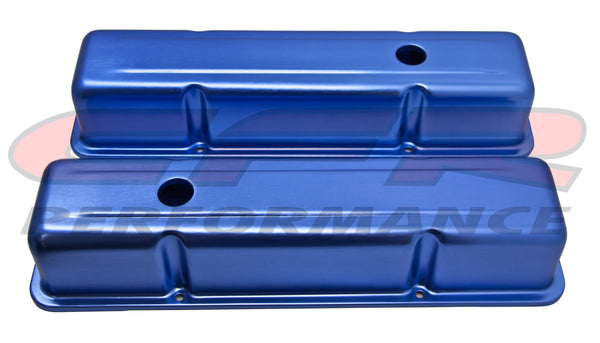ALUMINUM STAMPED TALL VALVE COVERS CHEVY SB 283-350 - ANODIZED BLUE