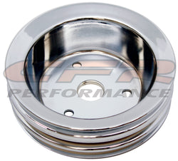 HP SB Chevy Crank Pulley 3 Groove Crankshaft For Short Water Pump SWP Chrome