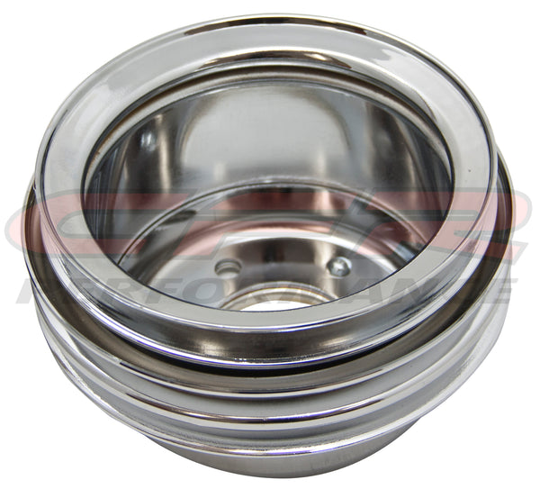 STEEL 1965-1966 FORD SB CRANK PULLEY 3 GROOVE - CHROME