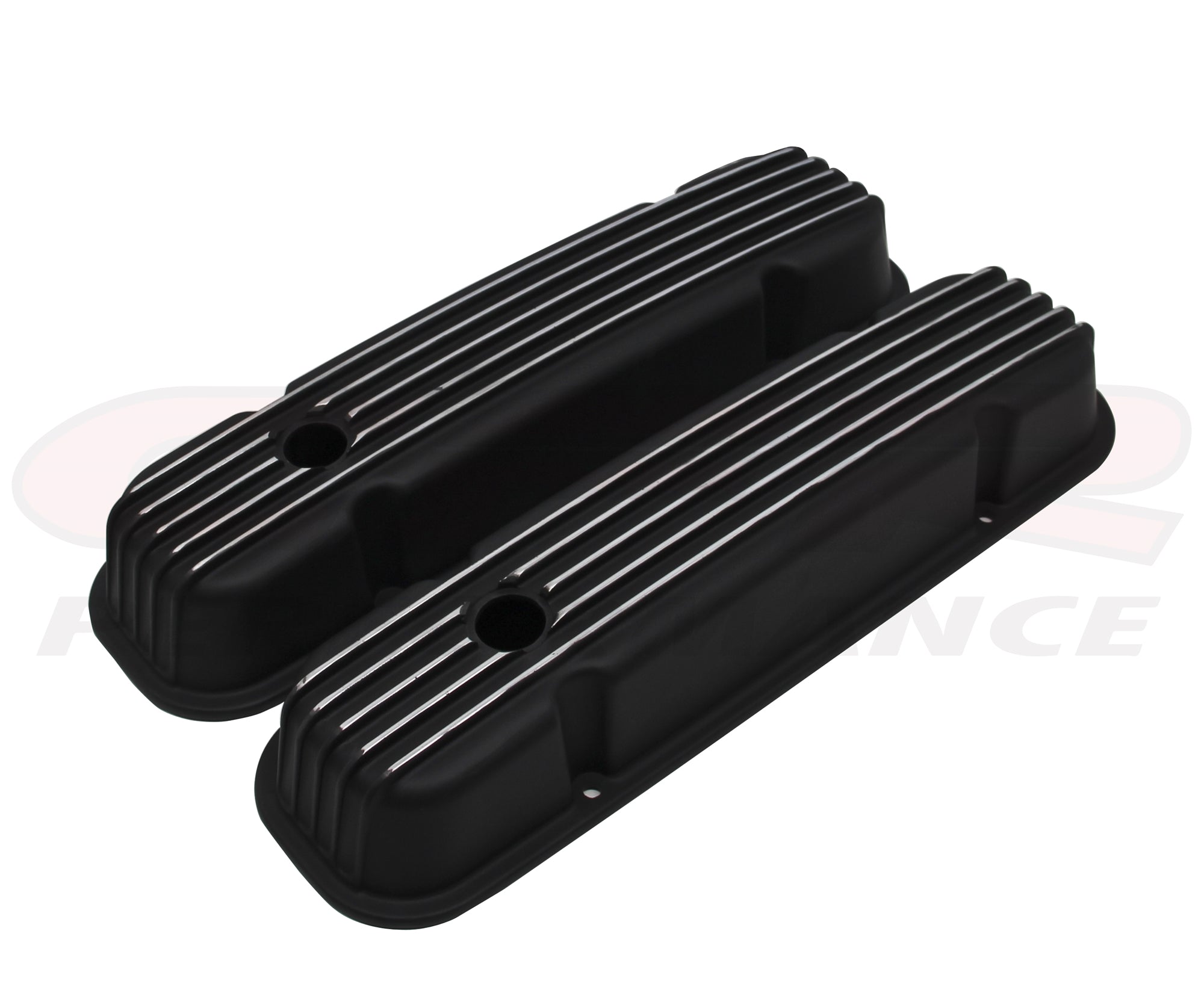 PONTIAC 326455 POLISHED ALUMINUM VALVE COVERS FULL FINNED BLACK