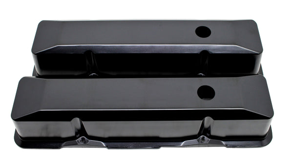 1958-86 CHEVY SMALL BLOCK 283-305-327-350-400 TALL BLACK ALUMINUM RECESSED VALVE COVERS - SMOOTH