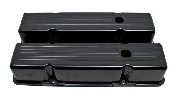 1958-86 CHEVY SMALL BLOCK 283-305-327-350-400 TALL BLACK ALUMINUM VALVE COVERS - BALL MILLED